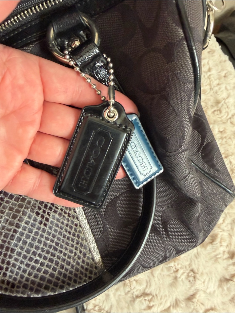 Coach Black Signature Canvas Shoulder Bag with Snakeskin Trim - Picture 8 of 9